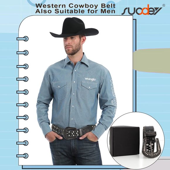 Rhinestone Belt For Men Women Western Cowboy Cowgirl Bling Studded Leather😌